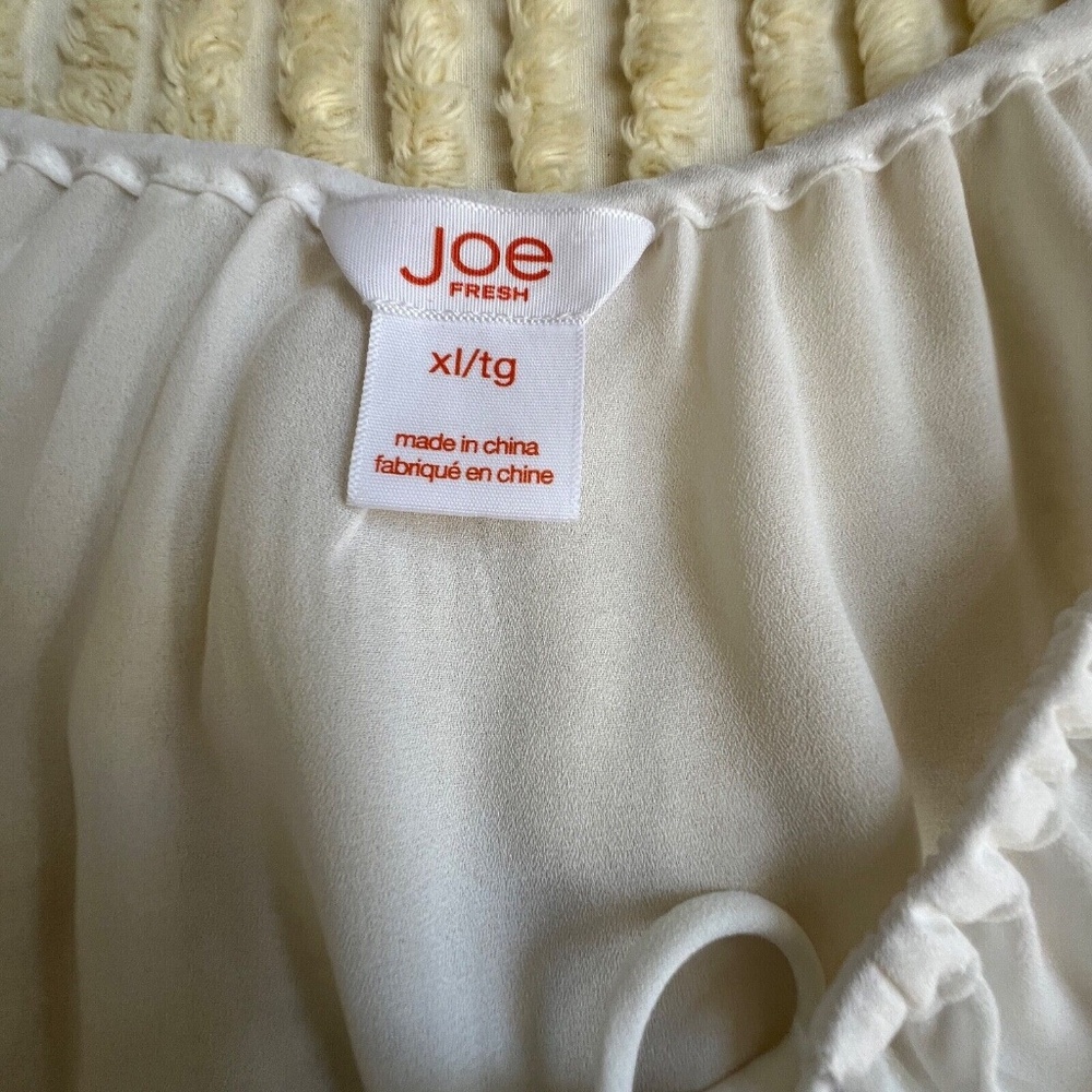 Joe Fresh Sheer Pull Over Blouse Neck Ties Sheer Size XL Beige Top 3/4 Sleeve - Picture 6 of 7